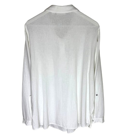 Susan Graver Oversized White Linen Blouse, Light & Breezy Layering, Size XL - Picture 2 of 5